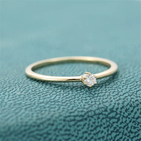 Minimalist Engagement Ring Yellow Gold Simple Diamond | Etsy