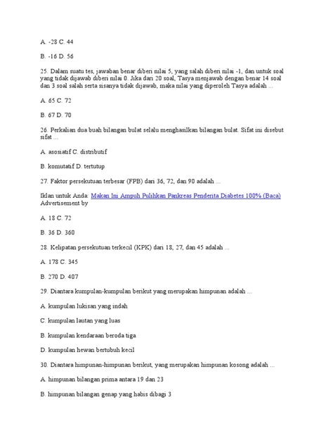 Soal Mtk Kls 7 Lanjutan Pdf