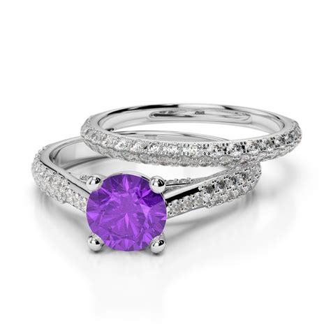 Goldplatinum Round Cut Amethyst And Diamond Bridal Set Ring Agdr 2013