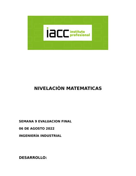 Tarea Proyecto Final Nota Maxima Nivelaci N Matematicas Semana