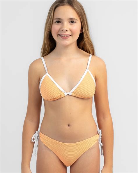 Topanga Girls Neve Rib Triangle Bikini Set In Peachy Free Shipping