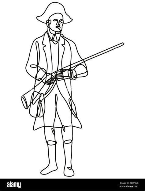 American Patriot Revolutionary Soldier with Musket Rifle Front View ...