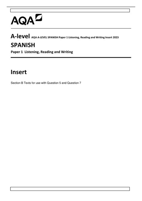 Aqa A Level Spanish Paper 1 Listening Reading And Writing Insert 2023