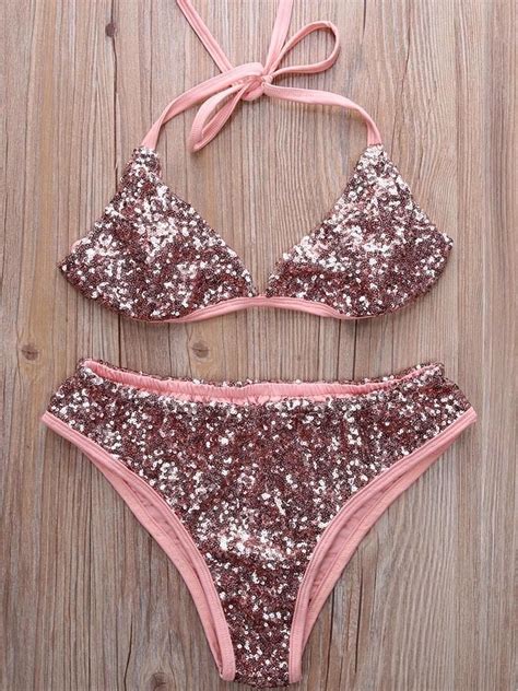 Absorbing Sequins Triangle Bikini Set Bikinis Sequin Swimwear