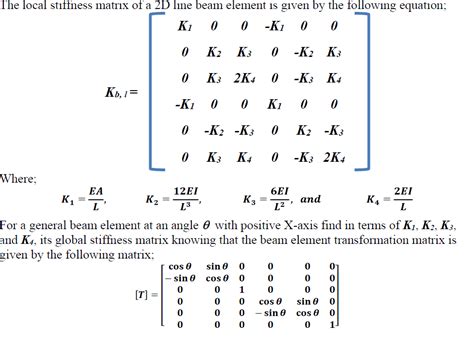 Solved The Local Stiffness Matrix Of A 2D Line Beam Element Chegg