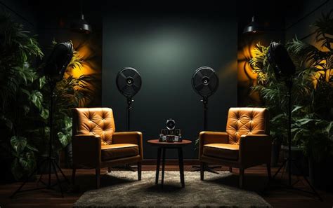 Podcast Studio Interior Dark Theme Premium AI Generated Image