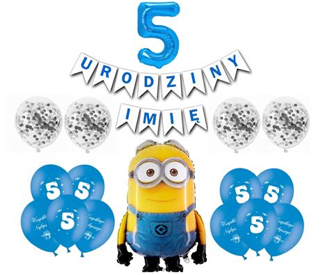 Zestaw Balony Minionki 5 Urodziny Imię 11511050542 Allegro pl