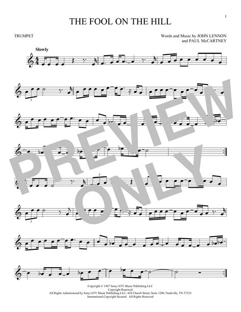 The Fool On The Hill By The Beatles Sheet Music For Trumpet Solo At