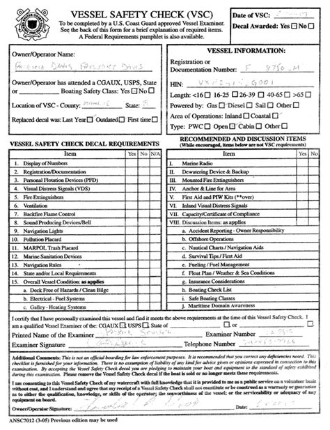 USCG Vessel Safety Checklist