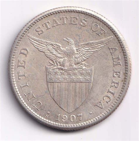 1907 S Us Philippines 1 Peso United States Of America Silver Coin