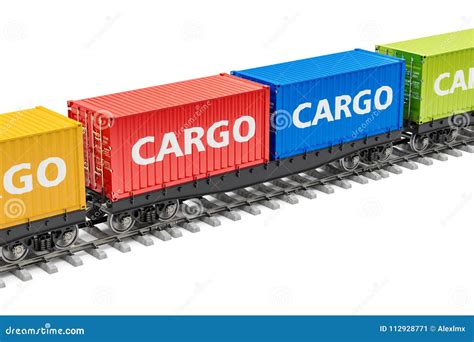 Freight Train with Cargo Containers, 3D Rendering Stock Illustration ...