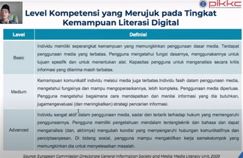 Level Kompetensi Yang Merujuk Pada Tingkat Kemampuan Literasi Digital