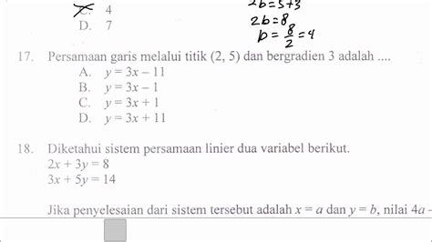 17 Persamaan Garis Yang Melalui Titik Dan Gradien M Pembahasan Soal Un Matematika Smp Tahun