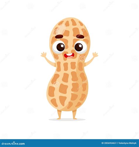 Funny Cartoon Peanut Kawaii Nut Character Stock Vector Illustration