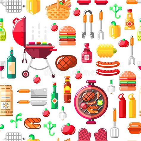 Barbecue Grill Seamless Vector Pattern Bbq Food Equipment And Tools