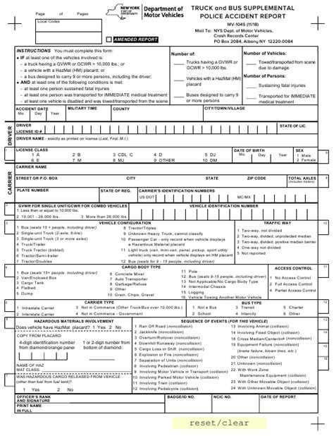 Form Mv S Truck And Bus Supplemental Police Accident Report New