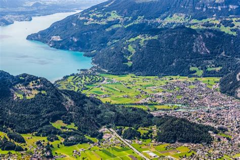 Interlaken CIty and Lake Thun Stock Photo - Image of interlaken ...