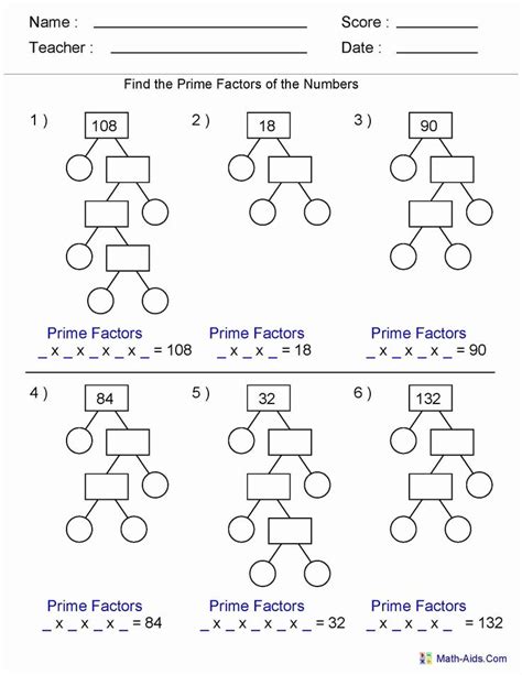 Free Printable Prime Factorization Worksheets