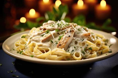 Premium Photo A Visual Feast Reveals A Beautifully Presented Chicken Alfredo Dish Showcasing