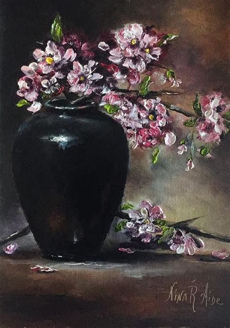 Cherry Blossom Original Oil Painting By Nina R Aide Still Life X