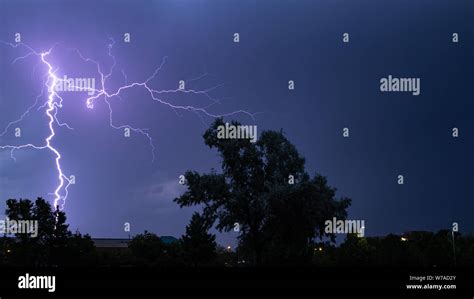 Cloud to ground lightning strike from severe weather Colorado, USA Stock Photo - Alamy