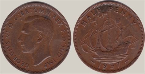 Großbritannien 1 2 Penny Half Penny 1937 Kursmünze Georg VI SS MA