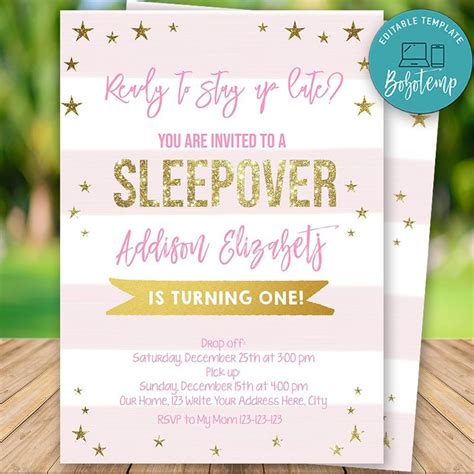 Editable Sleepover Birthday Invitation Instant Download Bobotemp