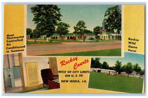 New Iberla Louisiana La Postcard Rock Courts Roadside Multiview C1950 S Vintage United States