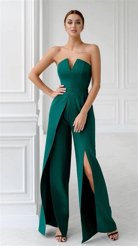 Jumpsuit With Slits Wedding Suit Emerald Jumpsuit In 2023 Jumpsuit Elegant Jumpsuit For