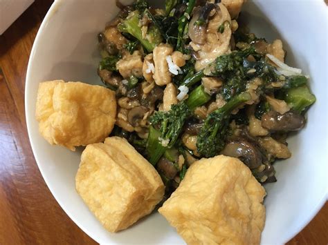 Chicken Broccolini Mushroom Stir Fry With Tofu Puffs Mushroom Stir