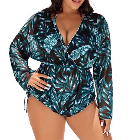 Loasebue Women S Piece Swimsuit Leaf Print Drawstring Side Bikini Set