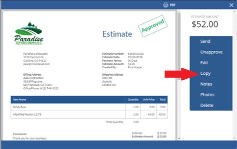 Web Dashboard Copy An Estimate To An Invoice Invoiceasap Support