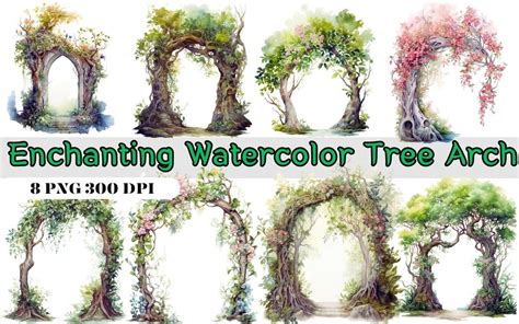 Enchanting Watercolor Tree Arch Clipart Graphic by A Design · Creative Fabrica