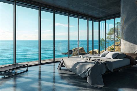 Minimalist Bedroom with Panoramic Ocean Sea View: Modern Coastal ...