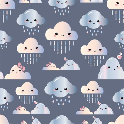 Premium Vector Kawaii Cute Clouds Seamless Pattern