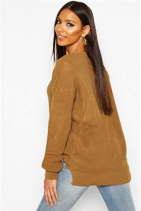 Boohoo Womens Sasha Oversized V Neck Jumper Ebay