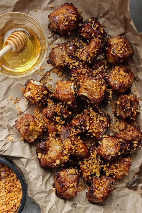 Crispy Honey Garlic Ribs Bite Sized Pups With Chopsticks