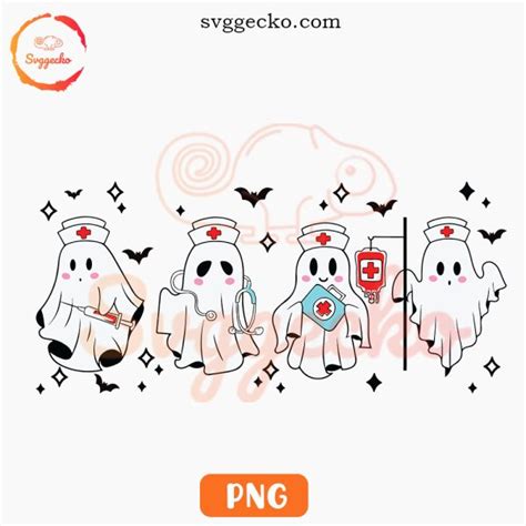 Cute Ghost Nurse PNG, Nursing Halloween PNG Instant Download - Gecko