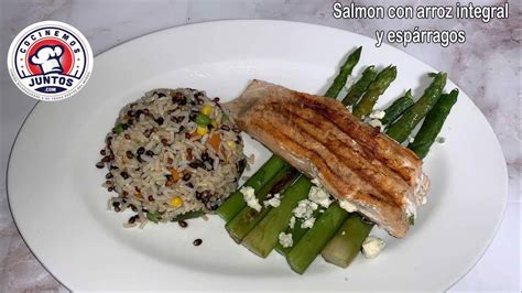 Salmón con arroz integral y espárragos Dieta mediterránea YouTube