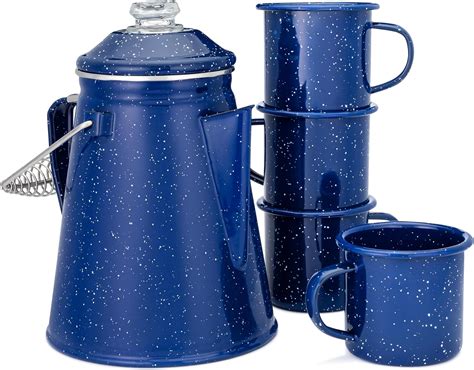 Amazon COLETTI Classic Camping Coffee Pot Enamel Mug Set