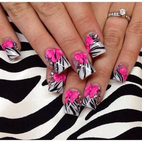 Zebra Striped Nails With Pink Bow Design Pictures, Photos, and Images ...