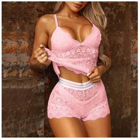 Hombom Sexy Lingerie For Women Night Pink Lace Exposure Set Sling