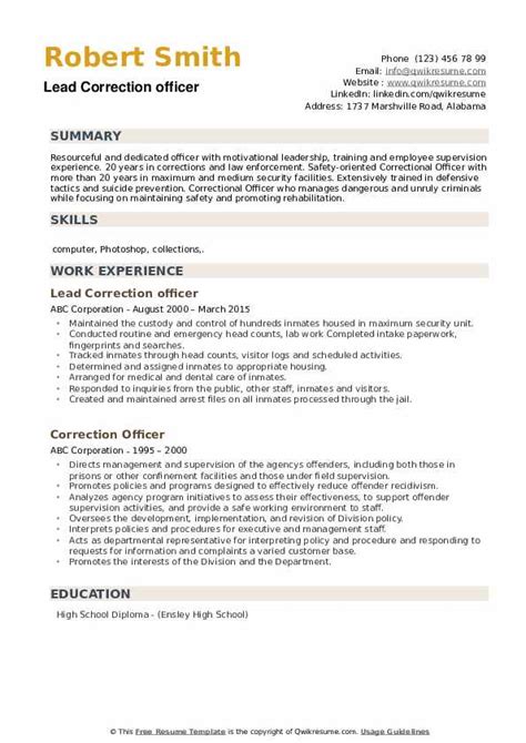 Correction Officer Resume Samples Qwikresume