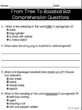 Benchmark Advanced Unit Comprehension Questions Nd Grade Tpt