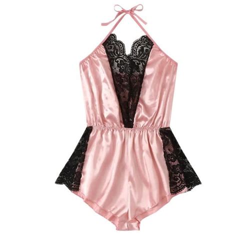 Body Sexy Femmes Satin Dentelle Soie Col En V Lingerie Halter