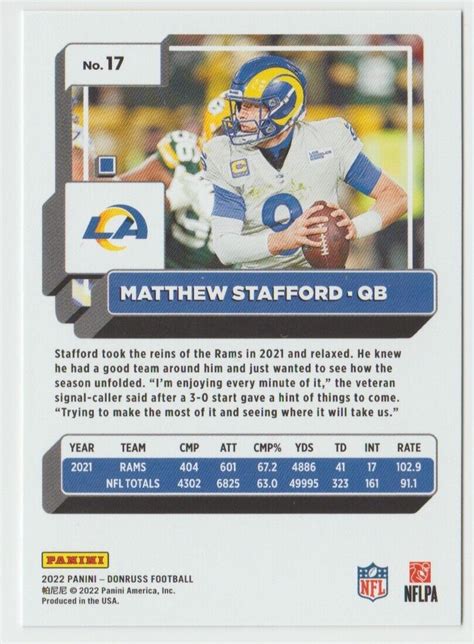 Panini Donruss Press Proof Yellow Matthew Stafford For Sale