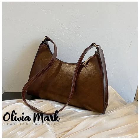 Olivia Mark Minimalist Zipper Baguette Bag Women Shoulder Bags