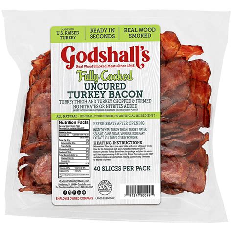 Godshalls Uncured Turkey Bacon All Natural Fully Cooked 6case