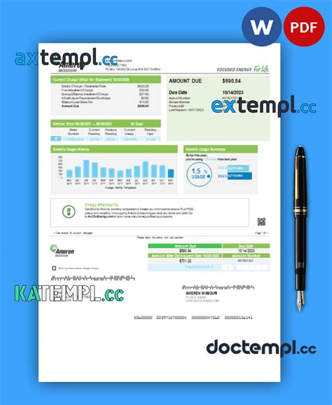 Sample Ameren Missouri Electricity Business Utility Bill Word And PDF