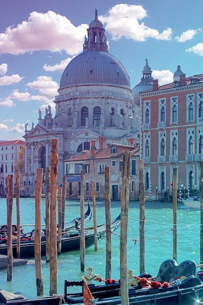 Premium Photo Several Parked Gondolas On Canal Grande With Basilica